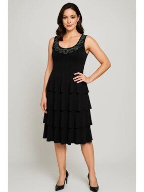 Gothic Sz L Tiered Peplum Black Dress Neckline Zipper Detail Tiana B